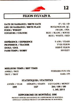 1996 Hippodrome de Montreal #12 Sylvain R. Filion Back